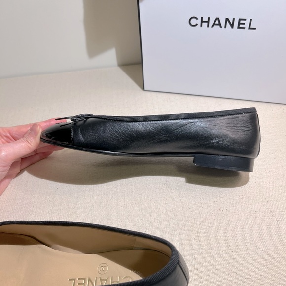 ❗️sold❗️🖤CHANEL🖤 Ballerinas Black Leather and Patent Leather 36 - Picture 7 of 12